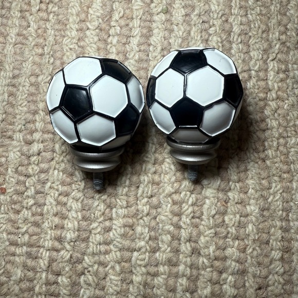 Set of 2 Soccer Ball Drawer Pulls Knobs Finials Handles Kids Room Sports Decor - Picture 1 of 6